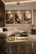 3'lü Çerçeveli Tablo Seti - Lüks Soyut Altın ve Kahverengi Akışkan Formlar