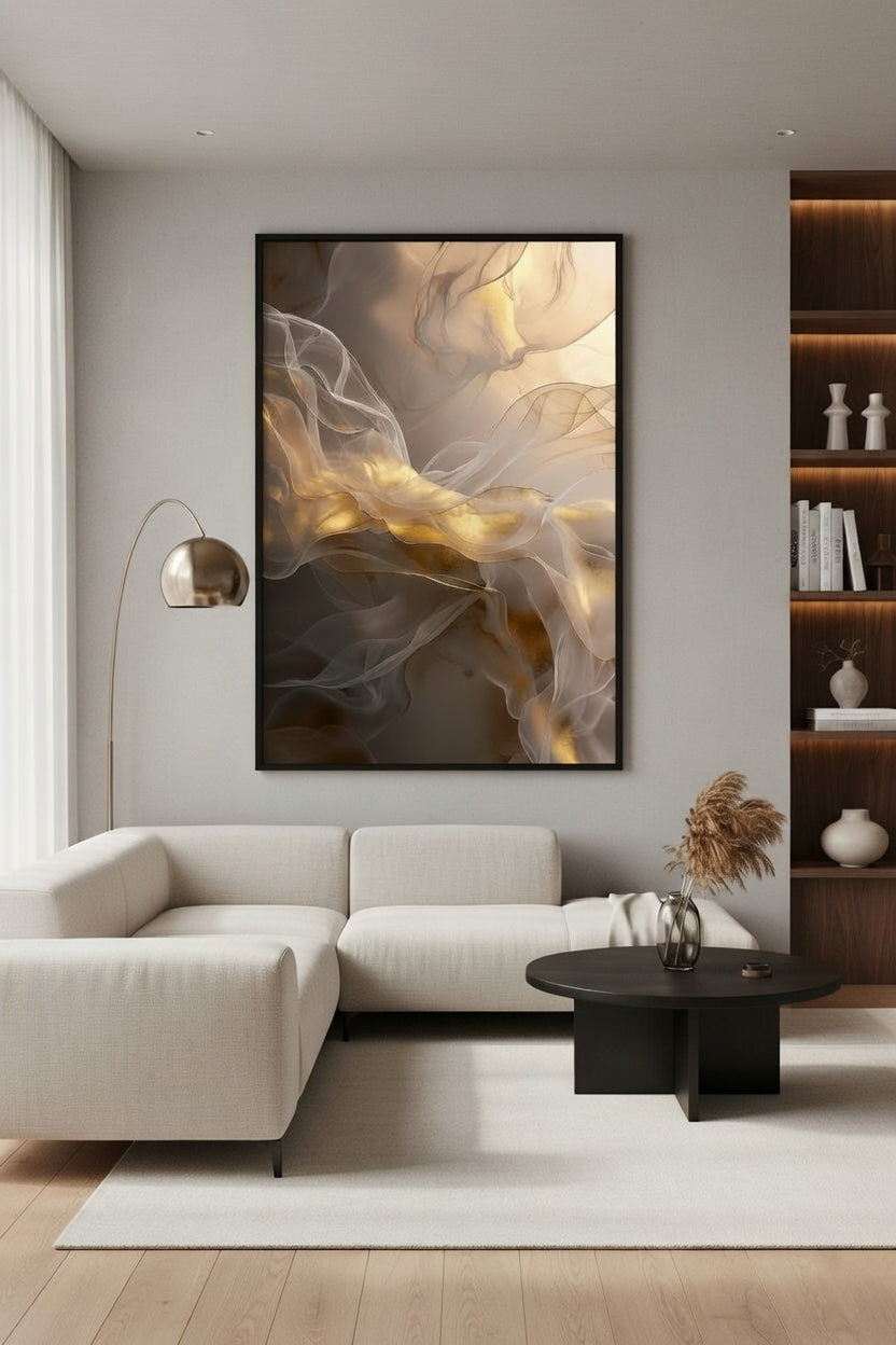 Lüks Gold Işıltılı Soyut Tablo | Modern Çerçeveli Tablo