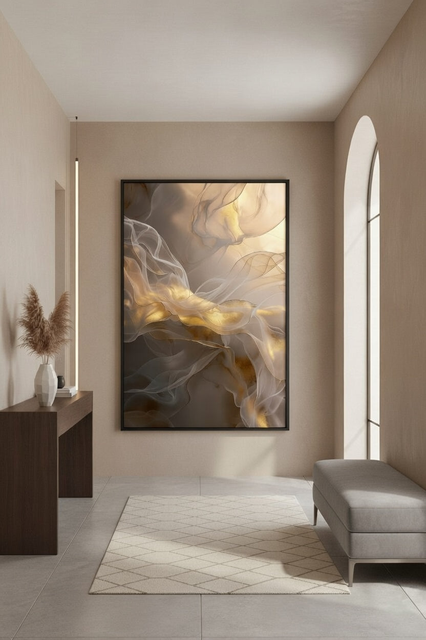 Lüks Gold Işıltılı Soyut Tablo | Modern Çerçeveli Tablo