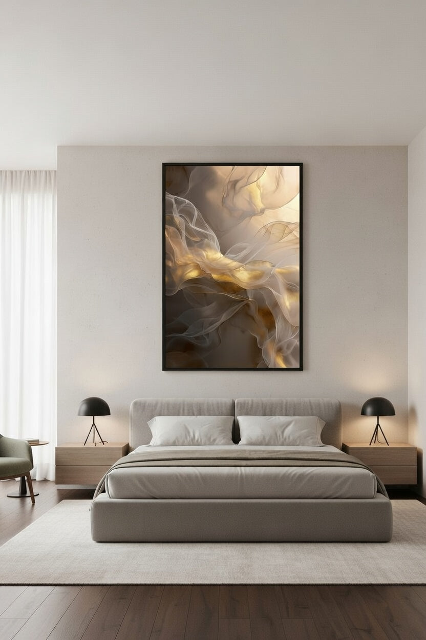Lüks Gold Işıltılı Soyut Tablo | Modern Çerçeveli Tablo