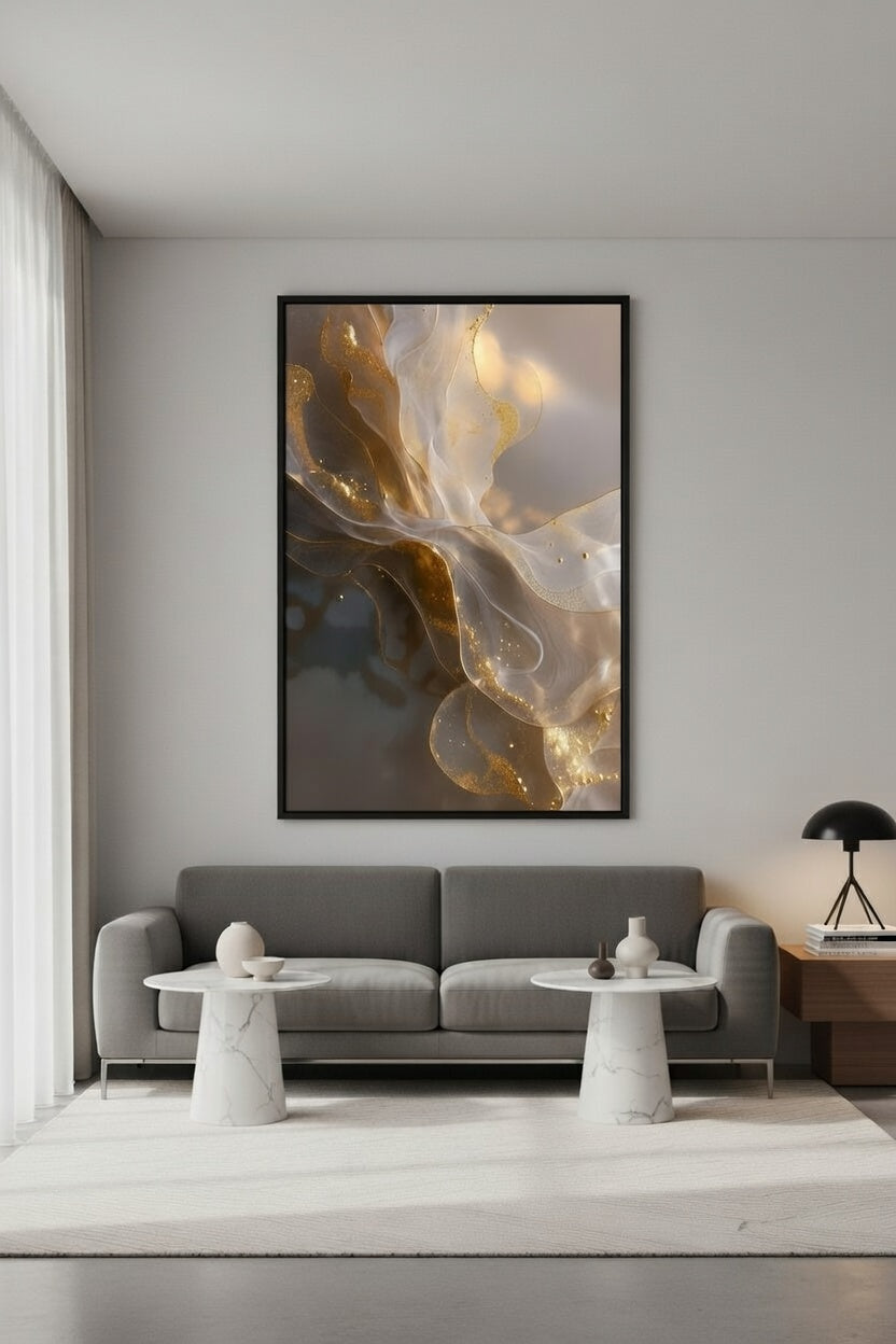 Zarif Gold Geçişli Minimalist Duvar Dekoru | Modern Çerçeveli Tablo