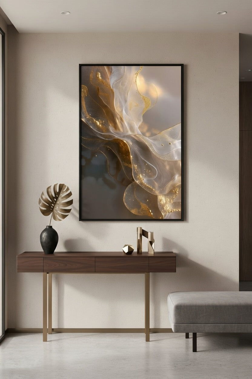 Zarif Gold Geçişli Minimalist Duvar Dekoru | Modern Çerçeveli Tablo
