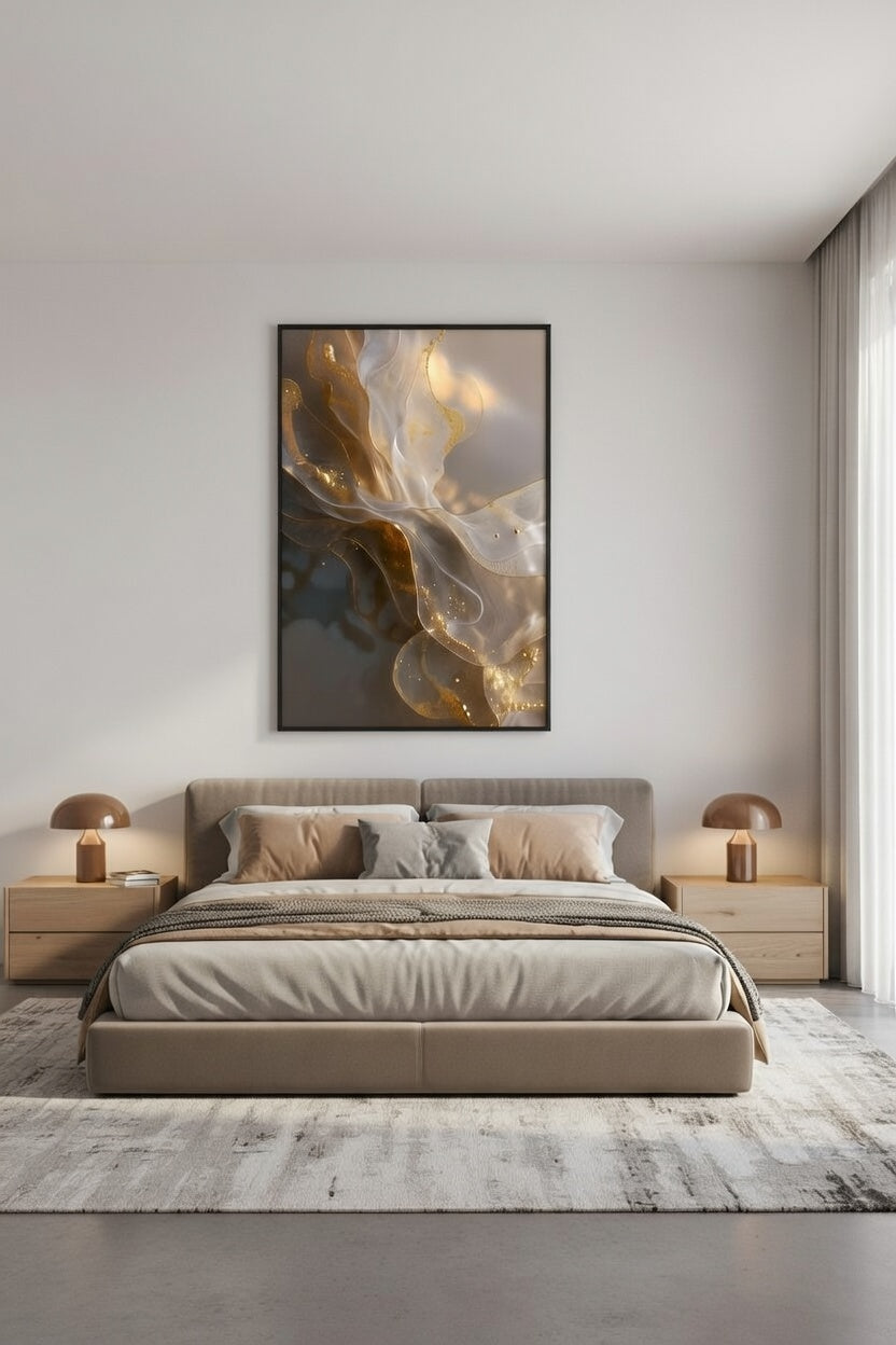 Zarif Gold Geçişli Minimalist Duvar Dekoru | Modern Çerçeveli Tablo