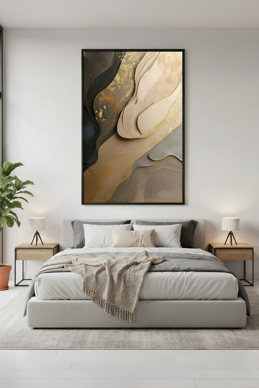Bej ve Siyah Geçişli Estetik Sanat Tablosu | Modern Çerçeveli Tablo
