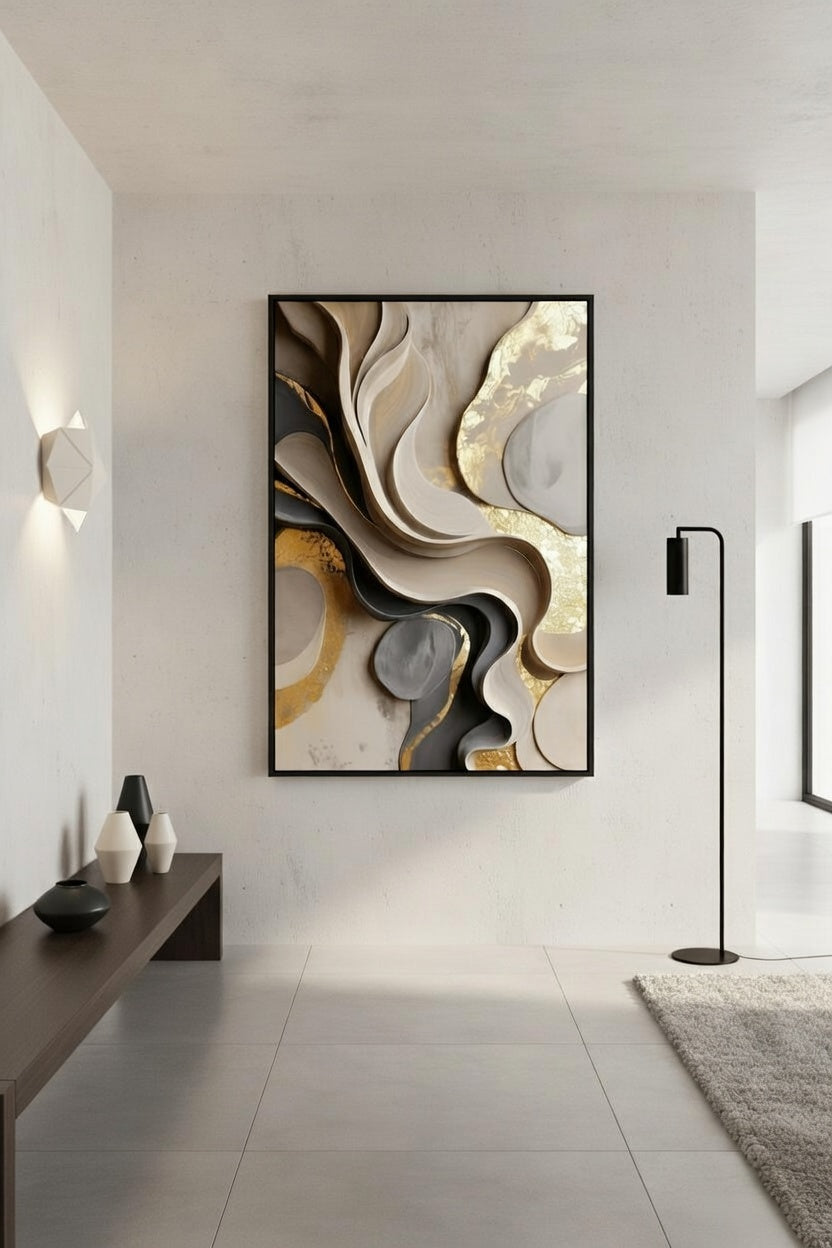 Siyah Çerçeveli Modern Ve Şık Dalga Desenli Tablo | Modern Çerçeveli Tablo