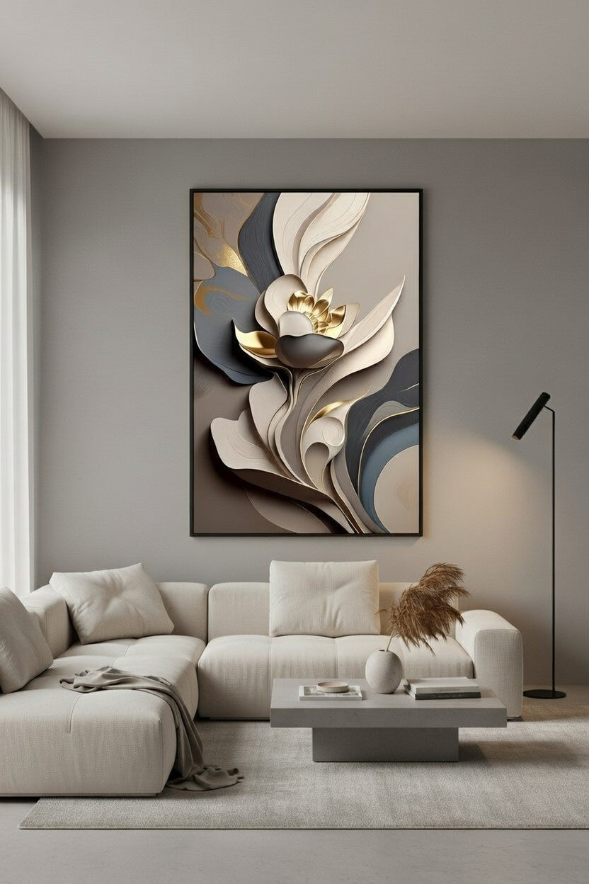 Bej ve Antrasit Tonlu Minimalist Sanat | Modern Çerçeveli Tablo