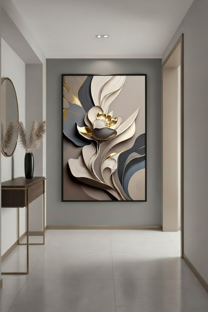 Bej ve Antrasit Tonlu Minimalist Sanat | Modern Çerçeveli Tablo