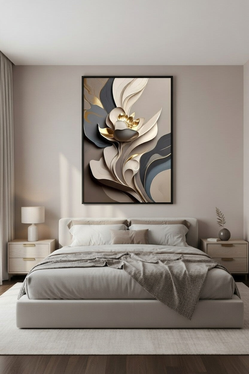 Bej ve Antrasit Tonlu Minimalist Sanat | Modern Çerçeveli Tablo